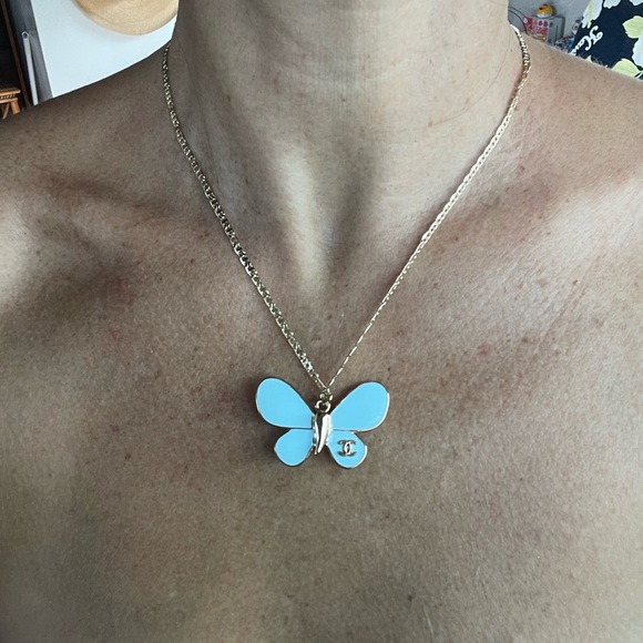Upcycled CC CHANEL Butterfly Pendant Necklace - Picture 4 of 4